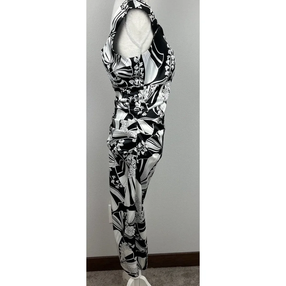 London Times Women's Black & White Midi Length Bodycon Cocktail Dress Size 10 - Picture 2 of 9